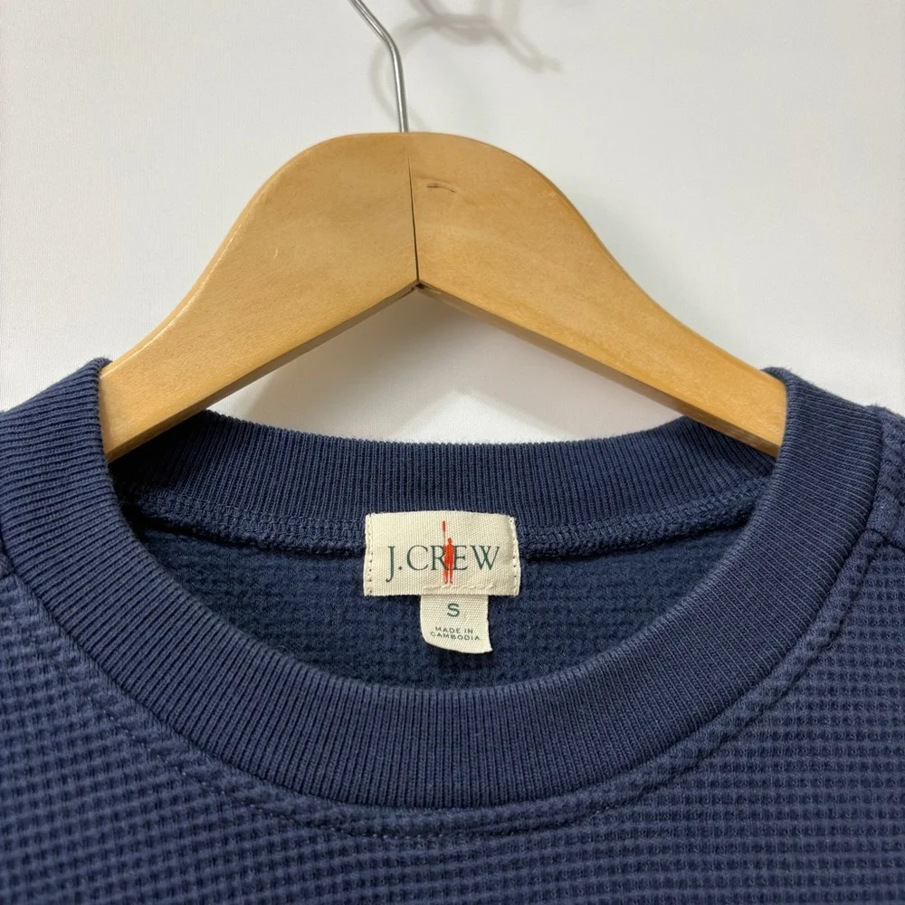 J Crew Jacquard‎ Waffle Knit Crewneck Blue Cotton Thermal Sweater Size Small